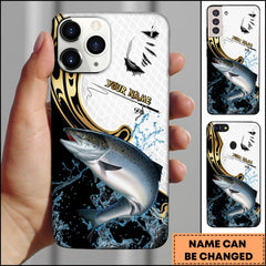 Maxcorners Chinook Fishing Tribal Curve Black White Splash Personalized Name Phone Case
