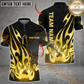 Maxcorners Bowling Shirt Gold Flame Crown Design Royal Style Multicolor Options Personalized Name, Team Name 3D Shirt (4 Colors)