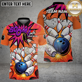 Maxcorners Bowling Strike Comic Explosion Design Multicolor Options Personalized Name, Team Name 3D Shirt (4 Colors)