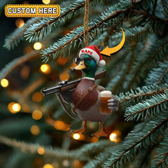 Maxcorners Deer Hunter Muscle Santa Hat Beer Mug Personalized Name Christmas Ornament