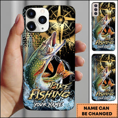 Maxcorners Pike Fishing Jumping Pike Compass Art Personalized Name Phone Case TU1601
