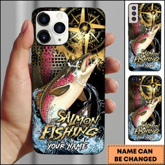 Maxcorners Salmon Fishing Jumping Salmon Compass Art Personalized Name Phone Case TU1601