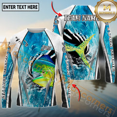 Maxcorners Saltwater Fishing Dynamic Water Splash Design Personalized Name, Team Name 3D Long Sleeve Shirt