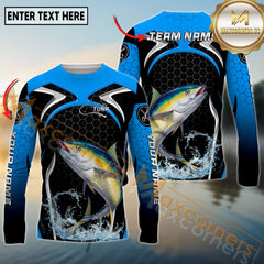 Maxcorners Saltwater Fishing Deep Blue Hexagon Sport Design Personalized Name, Team Name 3D Long Sleeve Shirt