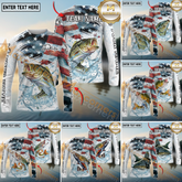 Maxcorners Freshwater Fishing Patriotic Water Splash Theme Personalized Name, Team Name 3D Long Sleeve Shirt