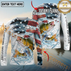 Maxcorners Freshwater Fishing Patriotic Water Splash Theme Personalized Name, Team Name 3D Long Sleeve Shirt