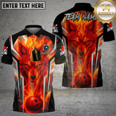 Maxcorners Fire Wolf Bowling Flame Multicolor Options Personalized Name, Team Name 3D Shirt (4 Colors)