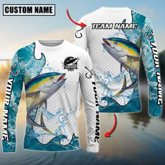 Maxcorners Saltwater Fishing Dynamic Water Splash Scale Pattern Personalized Name, Team Name 3D Long Sleeve Shirt