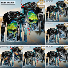 Maxcorners Saltwater Fishing Jumping Fish American Flag Wave Splash Personalized Name, Team Name 3D Long Sleeve Shirt