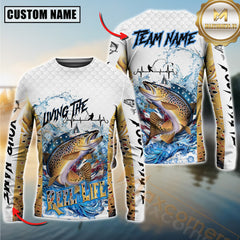 Maxcorners Trout Fishing Jersey Patriotic Reel Life Design Personalized Name, Team Name 3D Long Sleeve Shirt