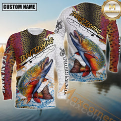 Maxcorners Golden Trout Fishing Full Print Fishing Net Pattern Personalized Name, Team Name 3D Long Sleeve Shirt