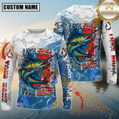 Maxcorners Marlin Shirt Live Free Fish Hard Crappie Design Personalized Name, Team Name 3D Long Sleeve Shirt