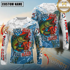 Maxcorners Pike Shirt Live Free Fish Hard Crappie Design Personalized Name, Team Name 3D Long Sleeve Shirt