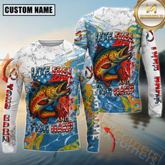 Maxcorners Trout Shirt Live Free Fish Hard Crappie Design Personalized Name, Team Name 3D Long Sleeve Shirt