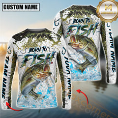 Maxcorners Sport Fishing Shirt Dynamic Bass Jump Personalized Name, Team Name 3D Long Sleeve Shirt