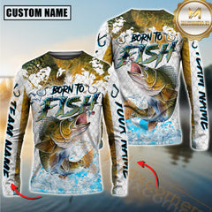 Maxcorners Sport Fishing Shirt Dynamic Walleye Jump Personalized Name, Team Name 3D Long Sleeve Shirt