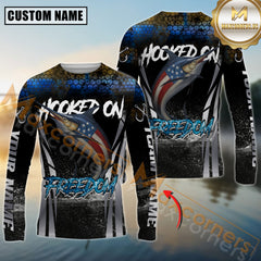 Maxcorners Fishing Shirt Patriotic American Flag Marlin Design Personalized Name, Team Name 3D Long Sleeve Shirt