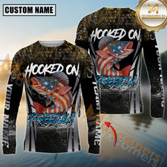 Maxcorners Fishing Shirt Patriotic American Flag Walleye Design Personalized Name, Team Name 3D Long Sleeve Shirt
