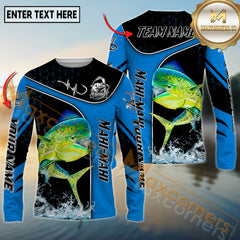 Maxcorners Saltwater Fishing Dynamic Water Splash Personalized Name, Team Name 3D Long Sleeve Shirt