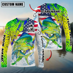 Maxcorners Saltwater Fishing Patriotic Water Splash Personalized Name, Team Name 3D Long Sleeve Shirt