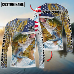 Maxcorners Freshwater Fishing Patriotic Water Splash Personalized Name, Team Name 3D Long Sleeve Shirt