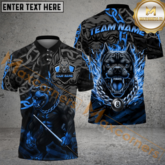 Maxcorners Billiards 8-Ball Pitbull Flame Chain Personalized Name Shirt (4 Colors) TU2406
