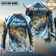 Maxcorners Freshwater Fishing Modern Hexagon Water Splash Personalized Name, Team Name 3D Long Sleeve Shirt