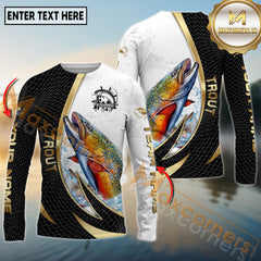 Maxcorners Freshwater Fishing Gold Black Dynamic Jump Personalized Name, Team Name 3D Long Sleeve Shirt