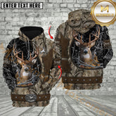 Maxcorners Deer Hunting Whitetail Buck Leather Patch Camo Multicolor Options Personalized Name, Team Name 3D Hoodie (4 Colors)