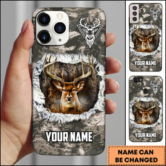 Maxcorners Deer Hunting Camouflage Ripped Effect Personalized Name Phone Case - Grass Brown