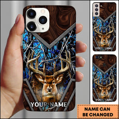Maxcorners Deer Head Rustic Wood Metal Frame Personalized Name Phone Case - Blue