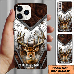 Maxcorners Deer Head Rustic Wood Metal Frame Personalized Name Phone Case - White