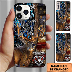 Maxcorners Deer Hunting American Flag Rustic Camo Art Personalized Name Phone Case - Blue