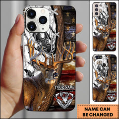 Maxcorners Deer Hunting American Flag Rustic Camo Art Personalized Name Phone Case - White