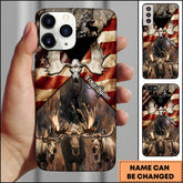 Maxcorners Moose Hunting American Flag Skull Art Personalized Name Phone Case (4 colors)