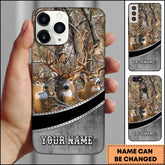 Maxcorners Deer Hunting Whitetail Buck Family Camo Forest Personalized Name Phone Case (4 Colors)