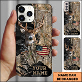 Maxcorners Deer Hunting Realtree Camouflage American Flag Personalized Name Phone Case (4 Colors)