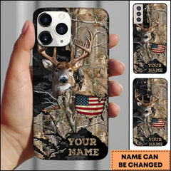 Maxcorners Deer Hunting Realtree Camouflage American Flag Personalized Name Phone Case (4 Colors)