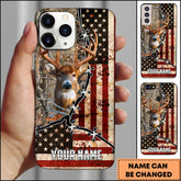 Maxcorners Whitetail Deer Hunting American Flag Barbed Wire Design Personalized Name Phone Case (4 Colors)
