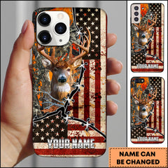 Maxcorners Whitetail Deer Hunting American Flag Barbed Wire Design Personalized Name Phone Case (4 Colors)