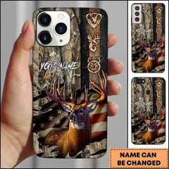 Maxcorners Deer Hunting American Flag Patriotic Personalized Name Phone Case - Grass Brown