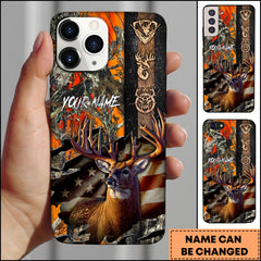 Maxcorners Deer Hunting American Flag Patriotic Personalized Name Phone Case - Orange