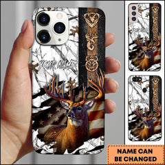 Maxcorners Deer Hunting American Flag Patriotic Personalized Name Phone Case - White