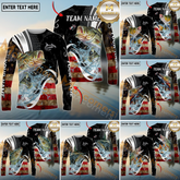 Maxcorners Freshwater Fishing American Flag Splash Art Personalized Name, Team Name 3D Long Sleeve Shirt