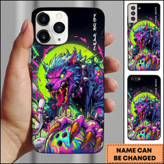 Maxcorners Neon Graffiti Wolf Bowling Ball Premium Personalized Name Phone Case