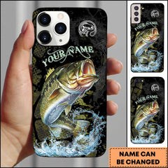 Maxcorners Fishing Jumping Large Mouth Bass Splash Art Personalized Name Phone Case