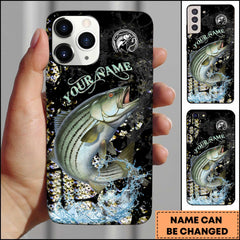 Maxcorners Fishing Jumping Striped Bass Splash Art Personalized Name Phone Case