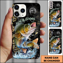 Maxcorners Fishing Jumping Walleye Splash Art Personalized Name Phone Case