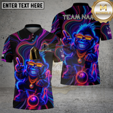 Maxcorners Neon Monkey Shine Glow Bowling Multicolor Options Personalized Name, Team Name 3D Shirt (4 Colors)