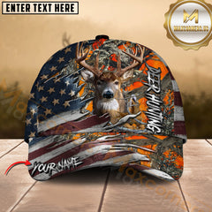 Maxcorners Deer Hunting American Flag Ripped Camo Multicolor Options Personalized Name 3D Cap